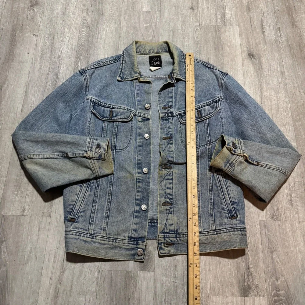 Vintage Riveted Lee Denim Trucker Jacket Light Wash Blue Mens Large L